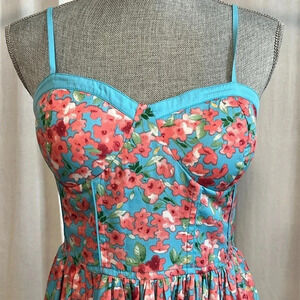 NWOT B.O.G Collective Floral Corset Dress Pink Turquoise, Size L